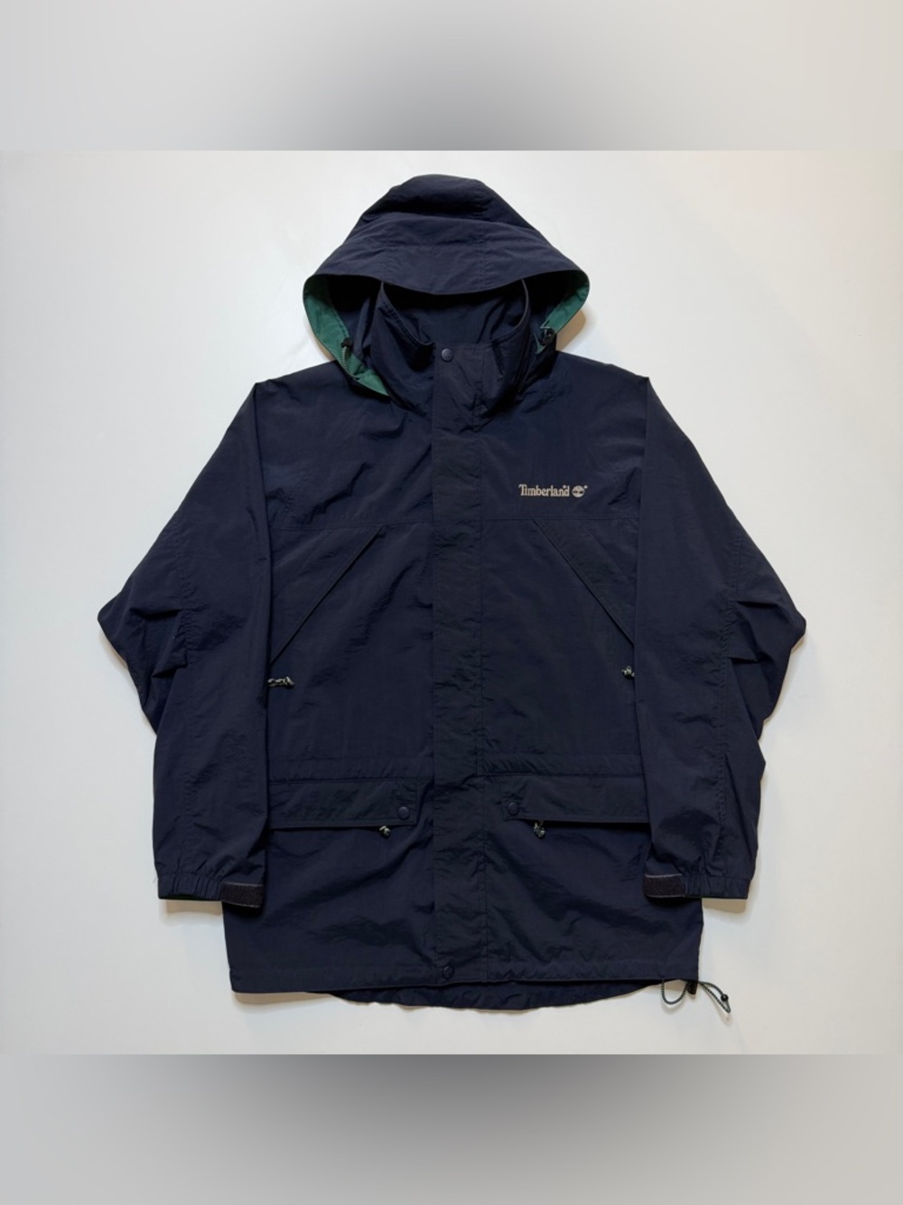 Vintage Timberland Nylon Parka Windbreaker Jacket Mens Small Navy Blue Green